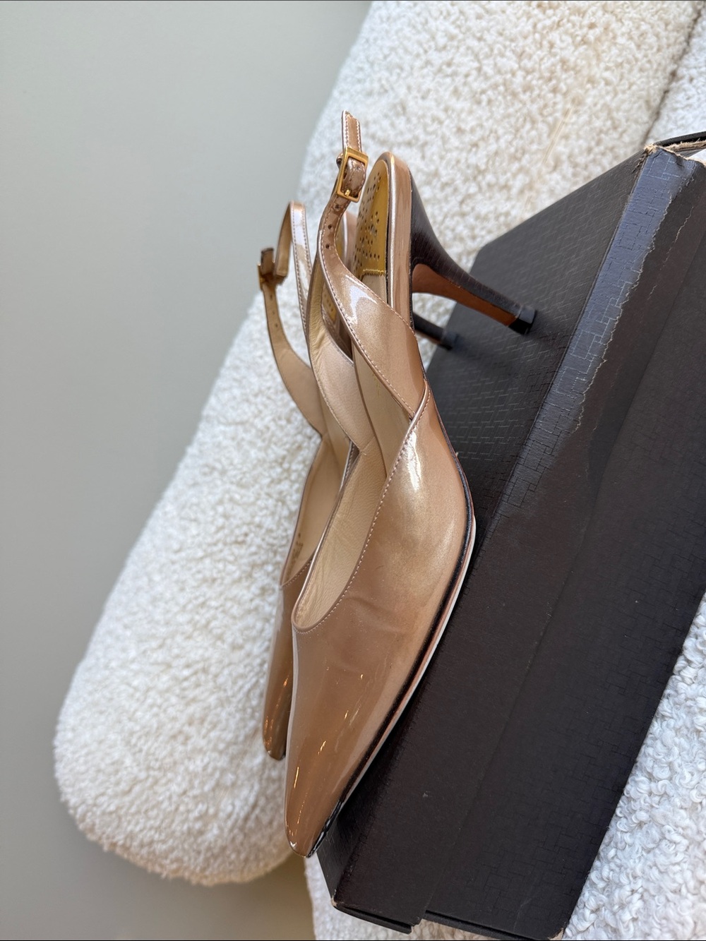 Cole Haan Nude Patent Slingback Heels with Nike Air insoles